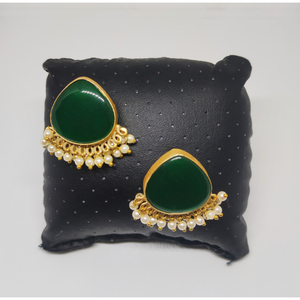 Trending latest new designer handmade hoop goldplated matte finishing brass stone <b>stud</b> earing for <b>girls</b> and women - Product Image 2