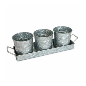 Excellente conception jardin fournisseur panier de fleurs avec poignée meilleure qualité ensemble de 3 forme ronde décoration de la maison martelé jardinière - Product Image 4