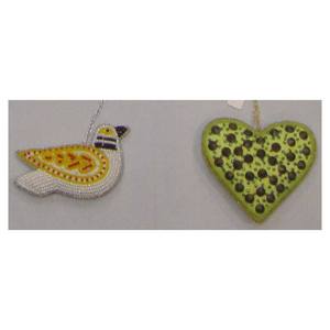 Christmas Hanging Ornament Bird & Heart Shape Good Beaded Works - Product Image 1