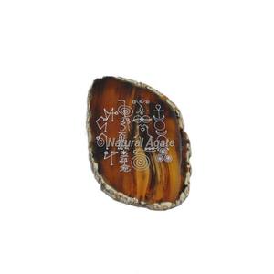 Symbole Reiki gravé sur tranche d'agate, 1 pièce, mélange de tranches d'agate, en ligne - Product Image 1