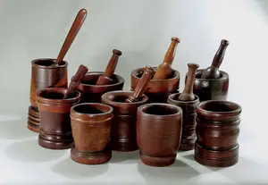 Mortero de madera Natural y Mazo redondo, triturador de ajo Manual, trituradora de especias, especias, hierbas, pastillas - Product Image 6