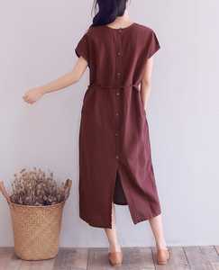 2026 New arrival fashionable trending latest design crepe fabric o-neck short sleeve floor length women linen <b>dress</b> - Product Image 4