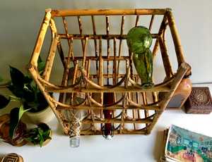 Estante de mimbre Vintage de cuatro niveles, almacenamiento de vino, estante de almacenamiento decorativo - Product Image 3