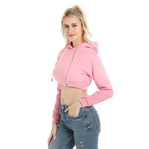 Sudadera de cuello redondo de algodón rosa personalizada con capucha recortada, Sudadera con capucha estampada gris de lana de punto para mujer al por mayor - Product Image 1
