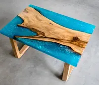 Industrial Blue Epoxy Resin River Solid Wooden Coffee table