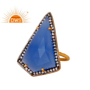 Calcédonie bleue naturelle, bague en Zircon blanc, plaqué or, argent Sterling 14k, vente en gros, offre spéciale - Product Image 1