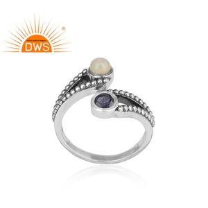 Anillo de plata de primera ley y GEMA de iolita para mujer, sortija de boda, plata esterlina 925, Ópalo etíope Natural, venta al por mayor - Product Image 2