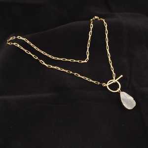 Trendy 24K Gold/Silver Plated Aquamarine Pendant Necklace <b>Toggle</b> Clasp March Birthstone Featuring Diamond Pearl Stylish Necklace - Product Image 5