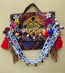 Wholesale Vintage Handmade Clutches- Vintage Leather Fringe Tribal Clutch Purse-Indian Vintage Banjara Gypsy Clutch <b>Handbags</b> - Product Image 2