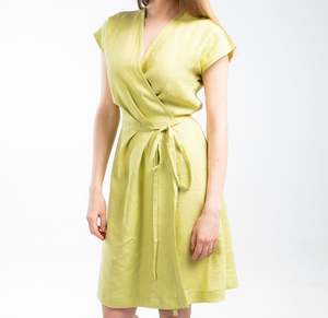 <b>Summer</b> 2026 New O-Neck Black Solid Short <b>Sleeve</b> Formal Women's Linen A-Line Silhouette Natural Waist Beading Woven Button <b>Dress</b> - Product Image 6