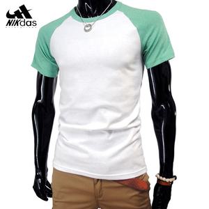 T-Shirt contrasté raglan ourlet incurvé jersey respirant 2 couleurs blanc devant manches vertes broderie impression par sublimation vierge - Product Image 1