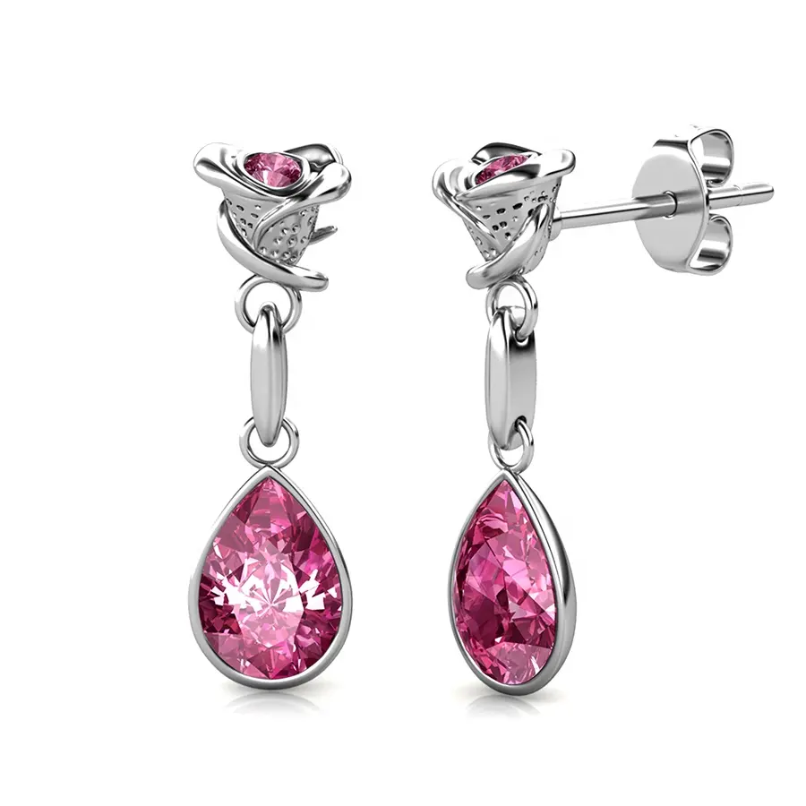 Boucles d'oreilles fantaisies en cristal Rose pour femme, bijoux hypoallergéniques de haute qualité