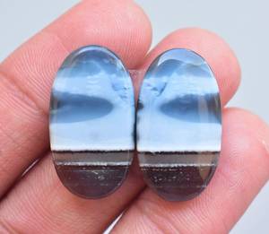 Cabujones de Gema Natural de ópalo azul, forma ovalada lisa, suelta, fabricación de joyas, precio al por mayor - Product Image 1