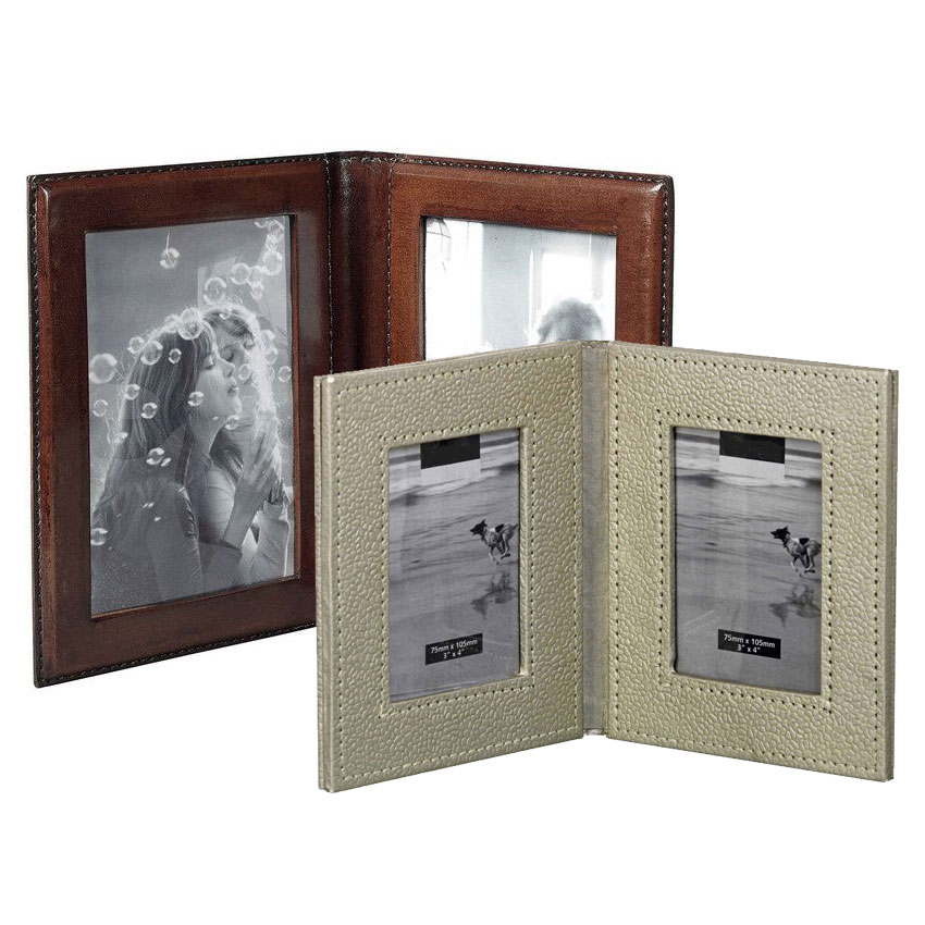 Складная двойная фоторамка из искусственной кожи для путешествий с индивидуальным дизайном