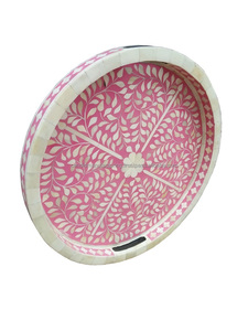 Plateaux décoratifs blancs à motif géométrique, plateau rectangulaire en os incrusté, plateau de service en résine de luxe fait main pour la décoration intérieure et les cadeaux - Product Image 2