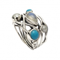 Fabricant de bijoux en argent sterling 925 personnalisé USA Europe Produit Expert Bague pierre de lune Bague turquoise
