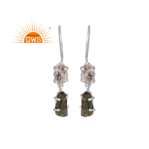 Plata de ley fina Natural Herkimer diamante y piedras preciosas de moldavita en bruto pendiente colgante joyería para mujer regalo para ella - Product Image 1