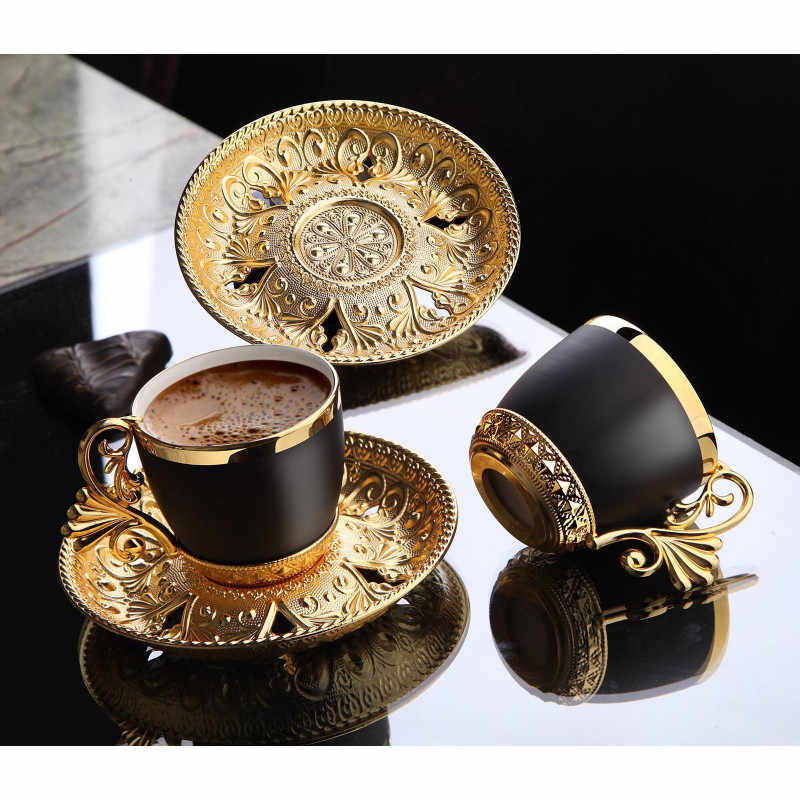 Toptan türk kahve fincanları setleri 6 osmanlı anadolu yunan arapça çay takımları bakır Espresso kupalar yeni sezon Amazon FBA