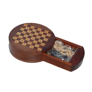 Rompecabezas redondo hecho a mano de madera, juego de mesa de ajedrez, rompecabezas de madera