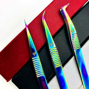 Pinzas de pestañas de acero inoxidable con logotipo personalizado, agarre fuerte, pinzas de extensión de color arcoíris, acero sostenible puntiagudo privado - Product Image 2