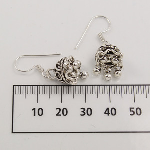 Pendientes colgantes oxidados Jhumki de plata de ley pura 925 liso sin piedras 30 Cm 1 1/8 ''pulgadas para mujer - Product Image 2