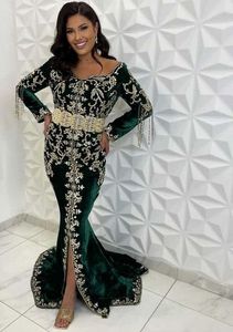 Robe CAFTAN verte élégante avec broderie de dbrillka, perles en verre, en pierre de verre, pour tenue de soirée @ 2022 - Product Image 2