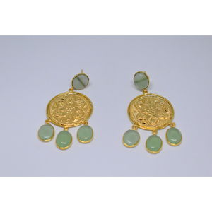 Goldplated ต่างหูห่วงหินทองเหลืองสำหรับเด็กหญิงและสตรี,เคลือบทองแบบดั้งเดิมสวยงามล่าสุด - Product Image 2