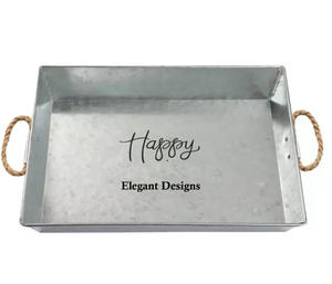 Bandeja de servicio galvanizada de diseñador de Color blanco de calidad superior Plato de servicio hecho a mano de forma redonda Plato de servicio galvanizado elegante - Product Image 6