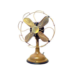 Ventilateur antique jaune avec quatre lames en laiton et cage, ventilateur de table vintage classique, fabricant et exportateur indien - Product Image 1