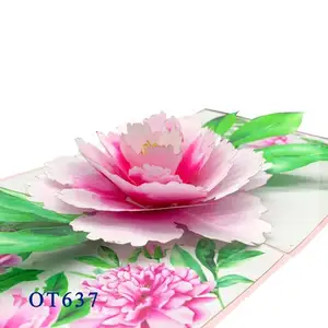 Flowers Peony Pop Up Card 3D Pink Flower Greeting Card Wholesale Custom Kirigami Gift Card Paper Hot Seller