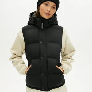 Custom Logo Sleeveless Bubble Hooded Unisex Puffer Down Vest Winter Casual Black Women Jacket with Hood XXL Windproof