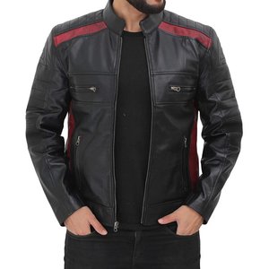 <b>Men</b> Black Motorcycle <b>Slim</b> <b>Fit</b> Real Leather <b>Jacket</b> in Pakistan - Product Image 5