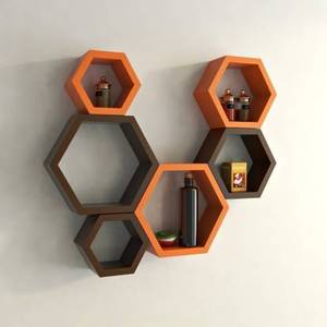 Étagère murale en bois de forme hexagonale, plusieurs tailles, 6 brunes et oranges - Product Image 5
