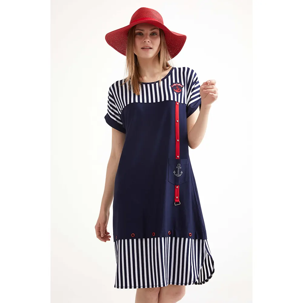 Women's Striped Detailed Short Sleeve Dress