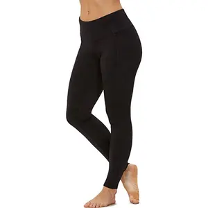 Women's plain Yoga Pants Plus Size High Waist Fitness Ladies Yoga Leggings Pants with pocket slim fit tights Six Panel Pants