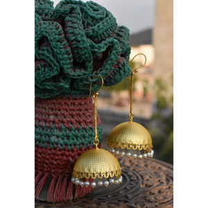 latest fashion traditional designer indian style golden brass hoop <b>long</b> big jhumka <b>earing</b> for women and girls - Product Image 2