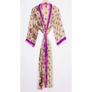 Áo Choàng Kimono Lụa Cổ Điển Áo Ngủ VÁY LỤA Ấn Độ In Hoa Kimono Phù Dâu Phụ Nữ Quần Áo Kimono Mùa Đông
