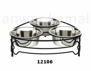 Stainless Steel Pet Accessories <b>Dog</b> for Food Feeding Triple <b>Bowl</b> with Black Color <b>Stand</b> - Product Image 1