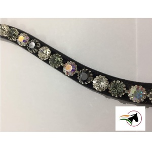 Lujo moda ecuestre 8 mm negro claro gris AB cristales frente banda con espalda abierta cinta adhesiva en bucle para productos de caballo - Product Image 1