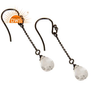 Pendientes colgantes de cadena de cuarzo y cristal hechos a mano, joyería de rodio negro, proveedor de joyería de plata 925 - Product Image 2