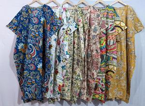 Robe kaftan d'été en coton taille adulte faite à la main imprimé floral ample Streetwear conception sans manches tissu tricoté taille naturelle - Product Image 2