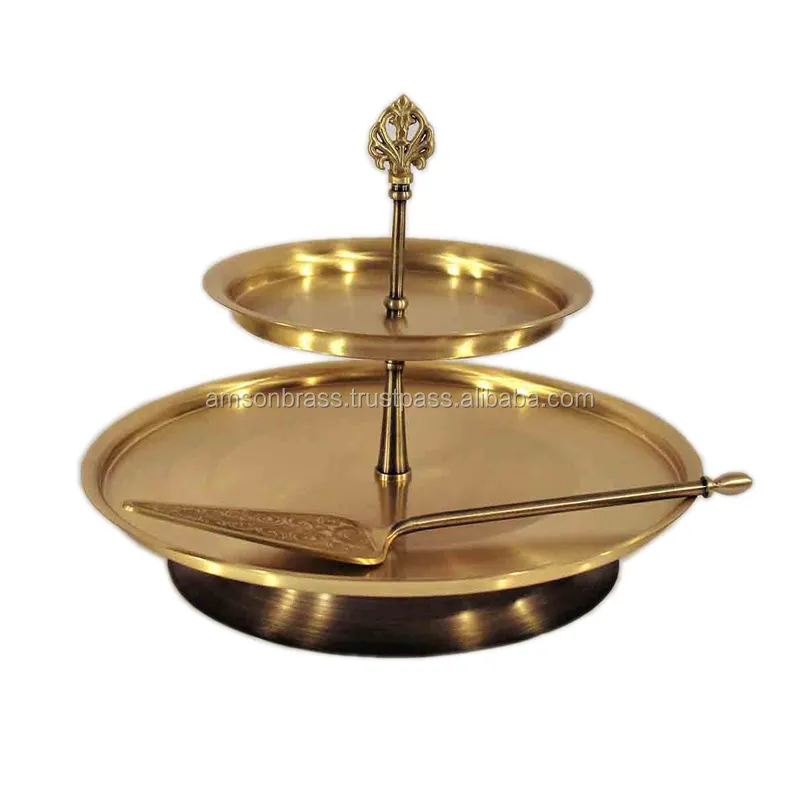 Kim Loại Brass 2 Tier Bánh Sang Trọng Đứng Với Dao Cổ Điển Kim Loại Bánh Đứng Đám Cưới Phục Vụ Đứng Handmade