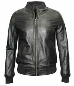 <b>Men's</b> Genuine Sheep Skin Slim Fit Eco-Friendly Windproof Bomber Biker Motorcycle <b>Jacket</b> Black Winter Breathable Outdoor OEM - Product Image 1