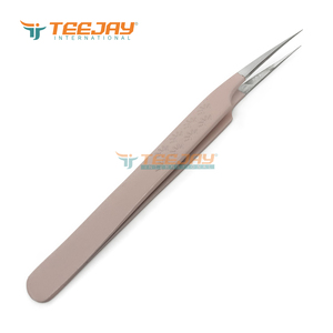 Pince à épiler TEEJAY Lady Angular pour extensions de cils, en acier inoxydable rose poudré, à pointe lisse, pour volume, nouvelle pince à cils 12 cm - Product Image 2