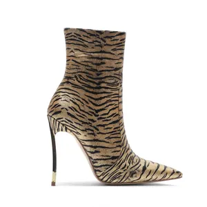Новый дизайн, женская обувь 2021, стильные привлекательные вечерние туфли на шпильках с принтом тигра в полоску и заостренным носком, женские ботильоны