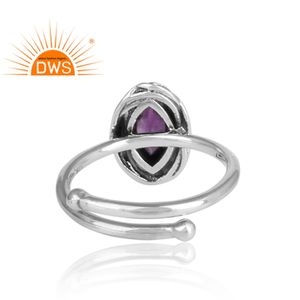 Anillo ajustable de Plata de Ley 925 para mujer, conjunto de bisel de piedras preciosas de amatista Natural, anillos oxidados - Product Image 4