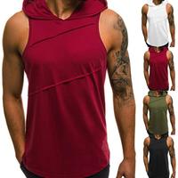 Débardeur à capuche pour hommes, haut de qualité supérieure, sans manches, Patchwork, décontracté, fitness, chemise musculaire, été