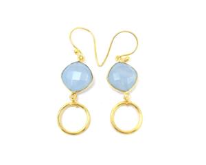 Calcédoine bleue faite à la main en argent Sterling crochet ethnique boucles d'oreilles fil plaqué or enveloppé pour les mariages fêtes mode bijoux cadeau - Product Image 5