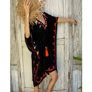 Maillot de bain avec pompon, tenue brodée en dentelle, ample à taille caftan, Cover-Up, Bikini, pour les vacances, offre spéciale, vêtements d'été - Product Image 1