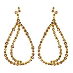 Lujo chapado en oro plata esterlina 925 Rosa Topacio piedra preciosa pendiente para mujer joyería - Product Image 1